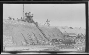 A construction crew working on the regulating reservoir at Kaweah #3 Hydro Plant