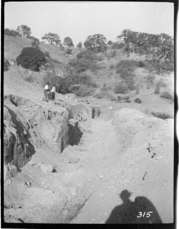 A construction crew excavating for the penstock at the Tule Hydro Plant