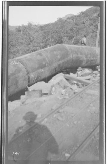 A close-up view of the bend of a pressure pipe at Kaweah #3 Hydro Plant
