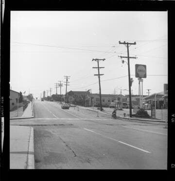 Distribution poles on city streets in Playa Del Rey