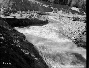 Portal Powerhouse - View from top of 12' pipe - First Diversion 250 cfs
