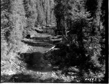 Looking upstream from State Highway Bridge at Huntington Lake. Estimated flow