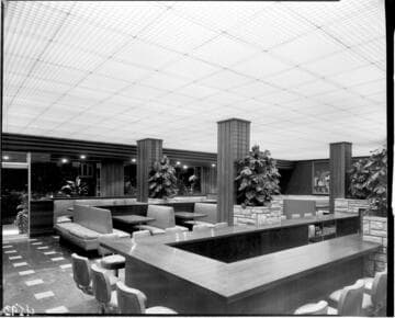 Dining area in cafeteria with counter space and booths