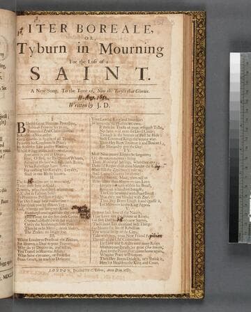 Iter boreale, or, Tyburn in mourning for the loss of a saint. A new song, to the tune of, Now the Toryes that glories. Written by J.D