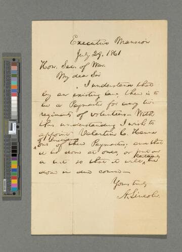 Abraham Lincoln, Washington, D.C., letter to Simon Cameron