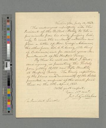 John S. Gallaher, Washington, D.C., letter to Abraham Lincoln