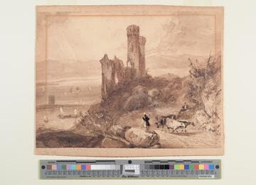 Castle Overlooking a Port, Cattle and Herdsmen in Foreground