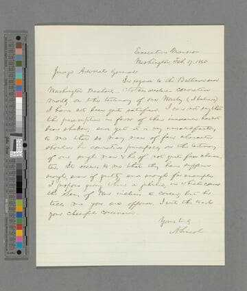Abraham Lincoln, Washington, D.C., letter to Joseph Holt