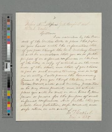 Thomas T. Eckert  letter to Alexander H. Stephens, John A. Campbell, and R.M.T. Hunter
