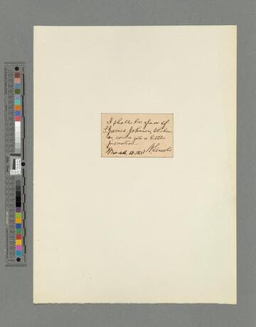 Abraham Lincoln note requesting promotion for S. James Johnson