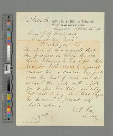 Gustavus Vasa Fox, Washington, D.C., telegram to John B. Montgomery