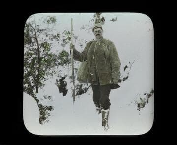 Captain Mueller on the snowy trail from Colby Ranch en route to Switzer's Camp