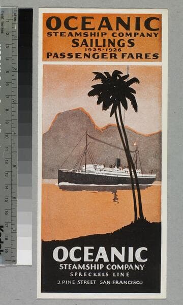Oceanic Steamship Company sailings 1925-1926 passenger fares
