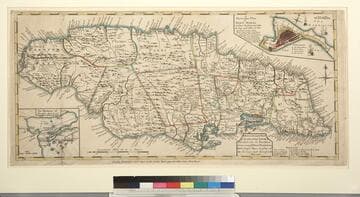 New & Accurate Map of the Island of Jamaica Divided into its Parishes, Containing theTowns, Plantations, Forts, Capes, Bays, &c. from all the Surveys made there of the Year 1755
