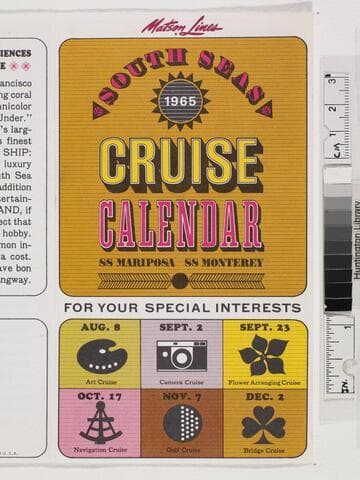 South Seas 1965 cruise calendar