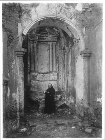 San Luis Rey Mission, Father O’Keefe at altar in Mortuary Chapel