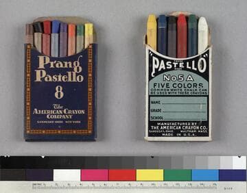Six boxed sets of crayons manufactured by The American Crayon Company