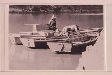 The boats of the San Juan survey and one boat of the Cataract Canyon survey at the mouth of the San Juan River
