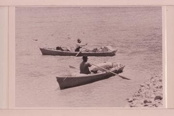 Start of San Juan survey 6 miles west of Bluff.  The boatman in the distance is Bert Loper