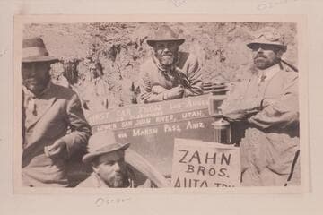The Zahn party which took the Franklin car to the Zahn Mine on the San Juan River with the crop of "Spinach" after 6 weeks growth on a tour of 2089 miles.  Hector, Oscar, Paul, Ozwald