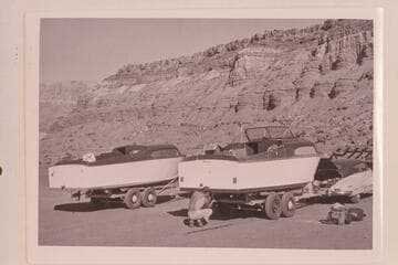 Rigg power boats being repaired at Art Greene's