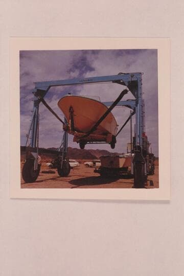 Unloading the 22-ft. Turbocraft in the first shipment to Mack Miller, Colorado River Turbocraft, Box 818, Boulder City, Nevada