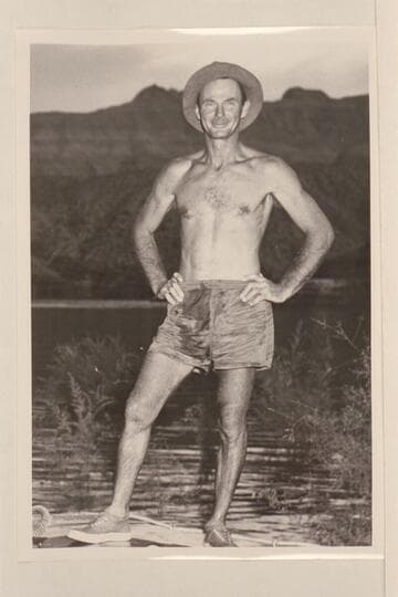 Norm Nevills at end of 1949 run; Lake Mead.  About two months before his death