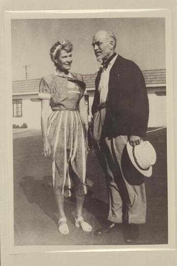 Margaret and Dock Marston after the 1948 run through Grand Canyon.  Boulder City, Nevada