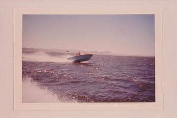 The "Wee Yellow" on Lake Mead at end of the run down.  She was lost later on the up run at Grapevine Rapid
