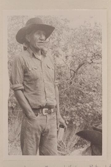 Tobe Owl, Nasja Begay (see also Masja), at camp in middle fork of 73.6.  (Notes, 1962:  There are not more than a half dozen Piutes left--Tobe and his sister.)
