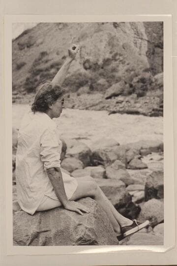 Marie Saalfrank watching the lining at Lava Falls