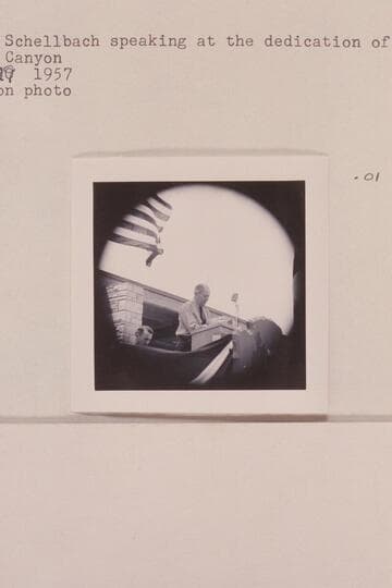 Louis Schellbach speaking at the dedication of the Visitor's Center; Grand Canyon