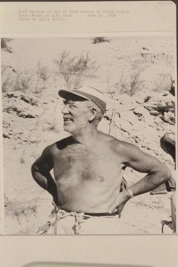 Dock Marston at end of 1956 cruise of Grand Canyon; Sandy Point on Lake Mead