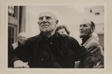 Dock Marston listens to speeches; Emery Kolb's birthday party; Grand Canyon.  Jim Jordan at right