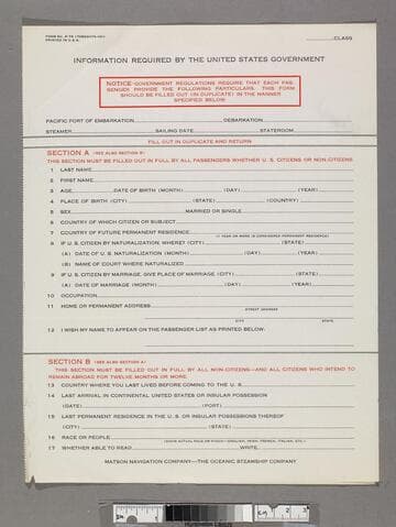 Information required by the United States government