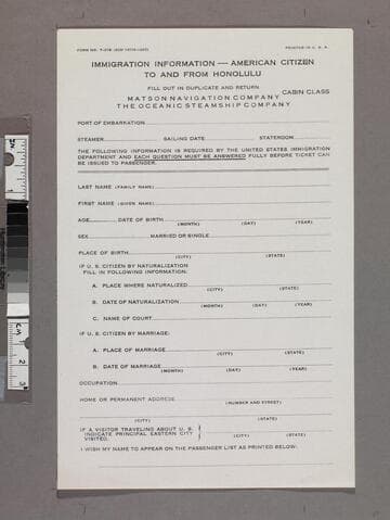 Immigration information -- American citizen to and from Honolulu