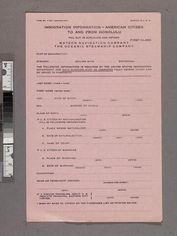 Immigration information -- American citizen to and from Honolulu