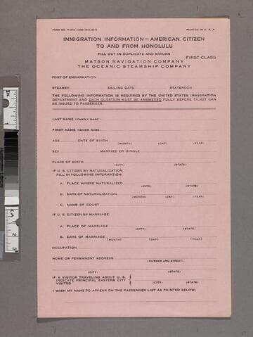 Immigration information -- American citizen to and from Honolulu