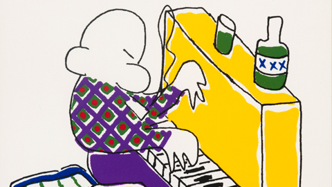 Bukowski detail Drawing of man playing piano by Charles Bukowski